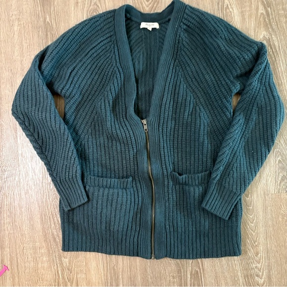 Women’s Madewell Merino Wool Sweater Cardigan Teal Zipper Academia Preppy XS - Picture 1 of 8